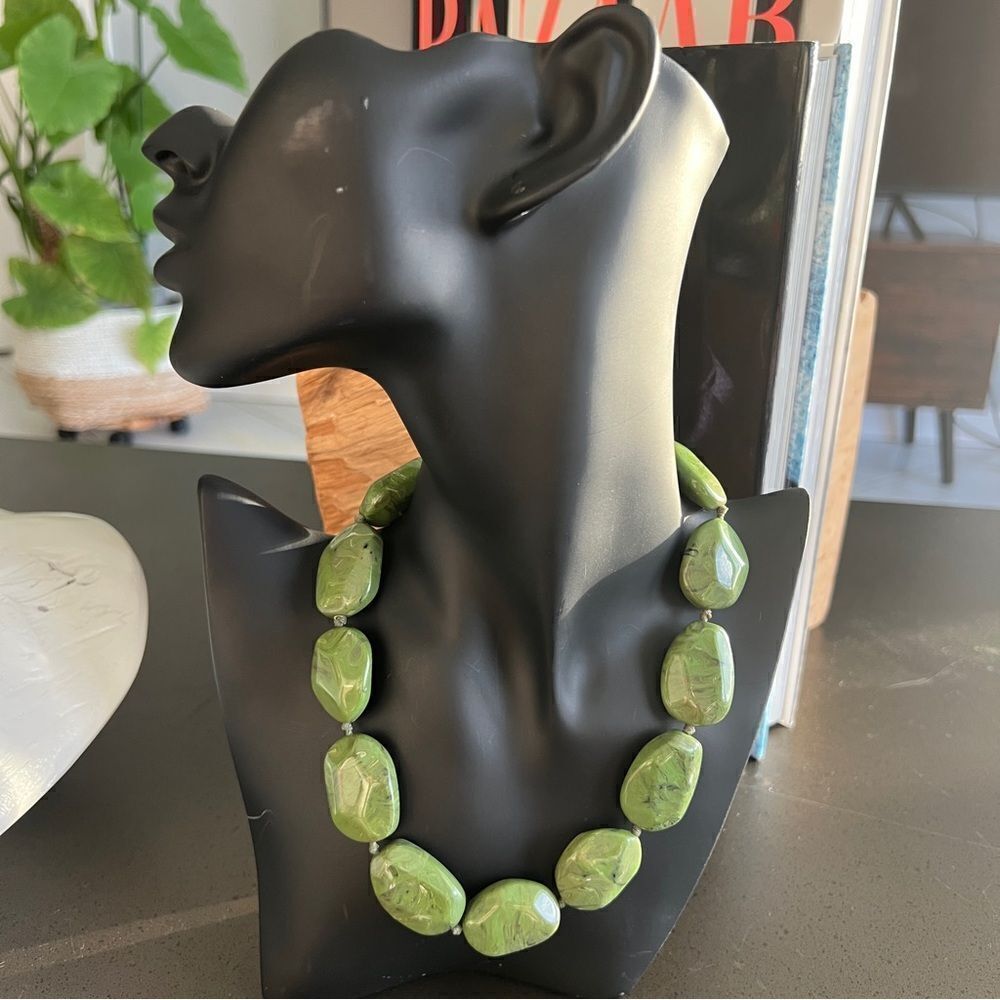 Green plastic Stone Statement Necklace with Adjustable Chain